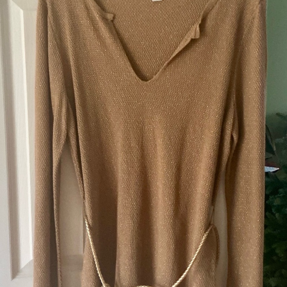 Anne Klein Tan V-Neck Sweater with Belt